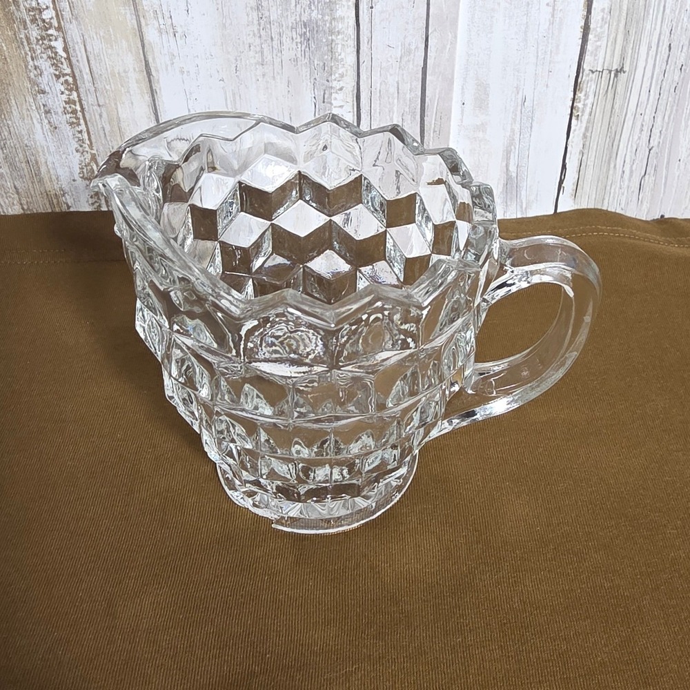 Vintage Fostoria American Clear Glass Creamer and Sugar Bowl Set Diamond Point - Picture 3 of 11